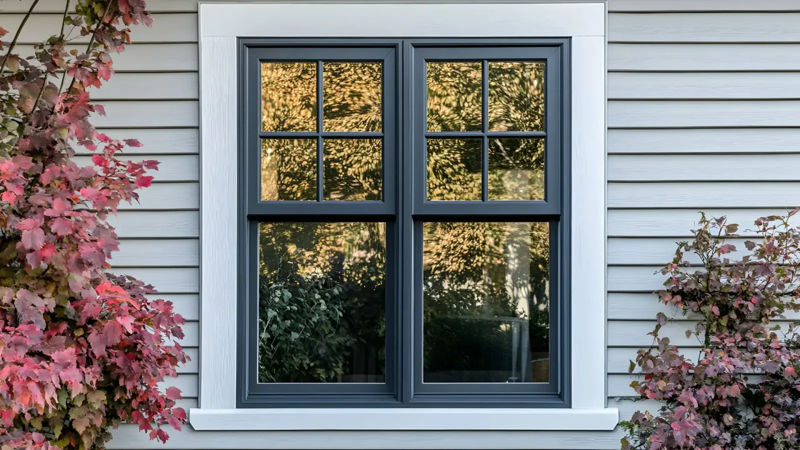 White double-hung replacement windows on a home exterior